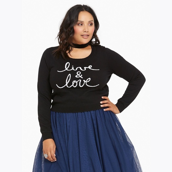 torrid Sweaters - TORRID Black Live & Love Raglan Cropped Pullover Sweater sz L/12 Women's NEW